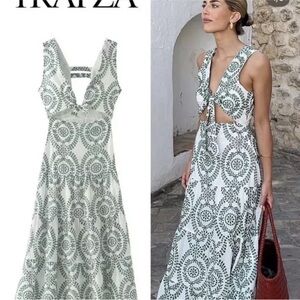 PERFORATED KNOTTED EMBROIDERED DRESS